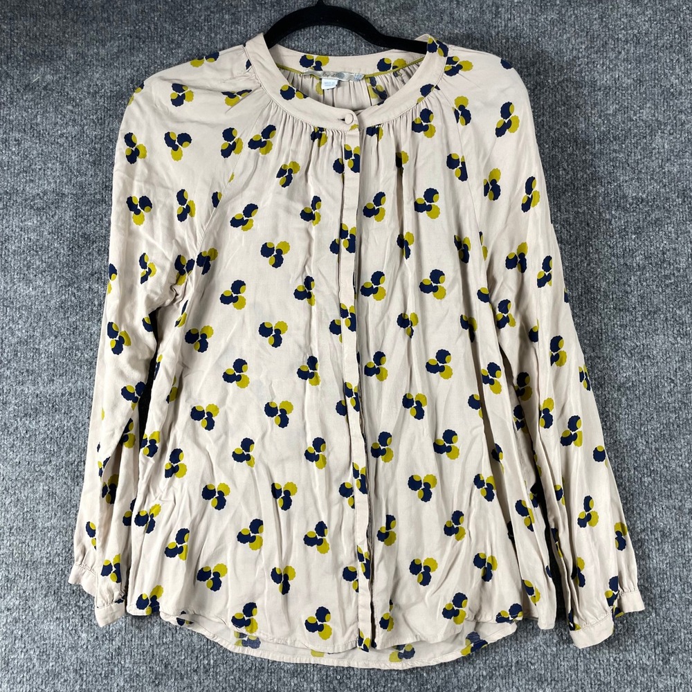 Boden Shirt Womens 8 Beige Top Viscose Long Sleeve Button Up Blouse Luxury Work